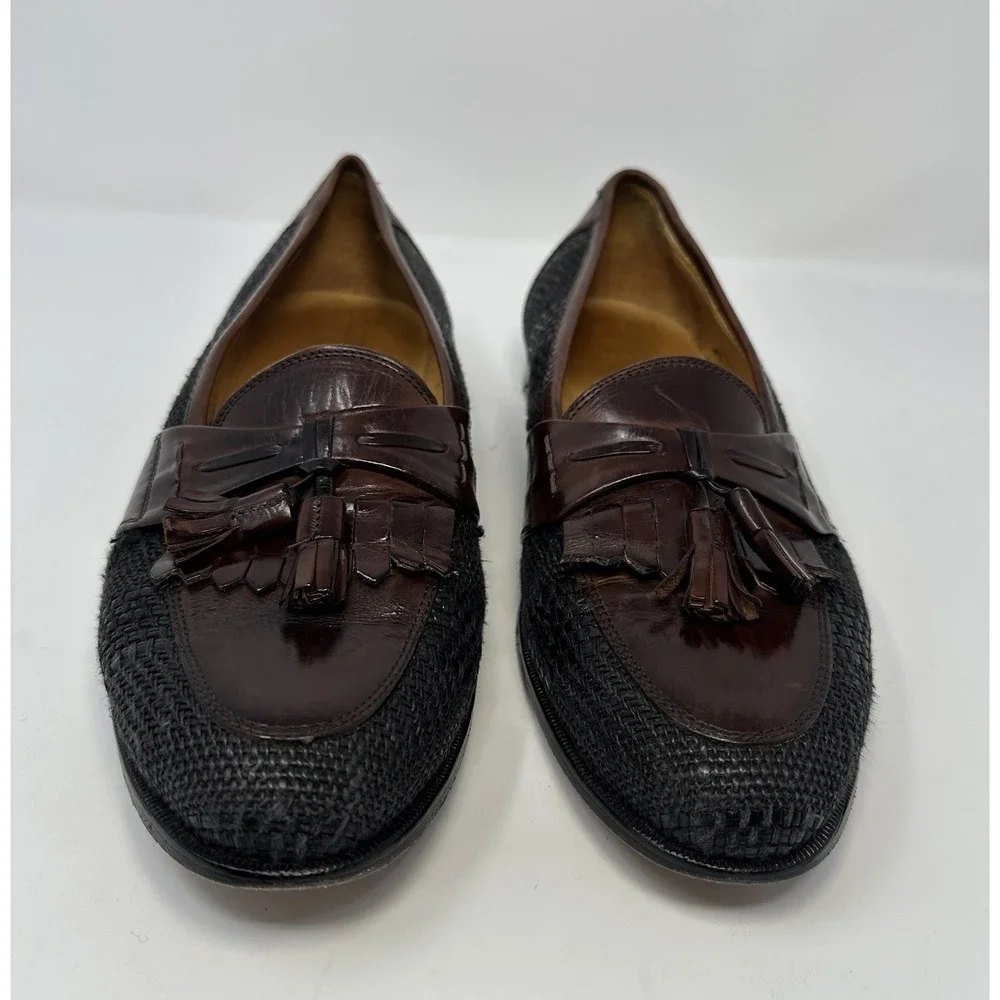 JOHNSTON & MURPHY Woven Tassel Loafers Men's Sz 8.5 Two tone Black Brown Leather